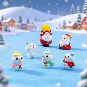 Set of 6 cute Christmas miniature resin figures with Santa and snowmen on winter snow scene