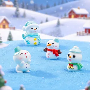 Set of four cute miniature resin snowmen for Christmas micro landscape decor in snow scene