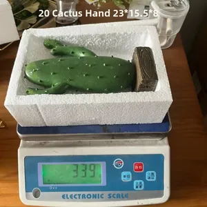 Macro shot of Nordic green resin cactus decor with wood texture base on scale