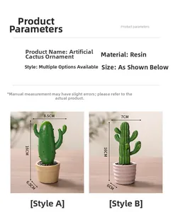Detailed dimensions of Nordic resin cactus ornaments in 16cm height for home decor