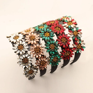 Sunflower rhinestone headband set in five vibrant colors with wide black base