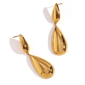 Minimalist gold plated titanium steel teardrop earrings with high polish mirror finish