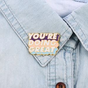 YOU'RE DOING GREAT Lettering Alloy Enamel Brooch Multi-Color Striped Inspirational Message Metal Badge For Clothing Decor