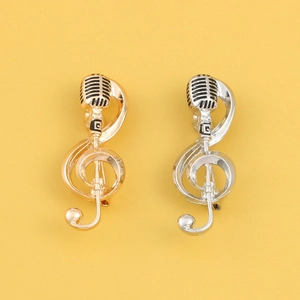 Vintage Microphone And G-Clef Musical Note Brooch Pin Alloy Electroplated Musical Jewelry For Men Women Daily Party Gift