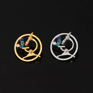 Scientific microscope brooch pins with colorful rhinestones in gold and silver plating