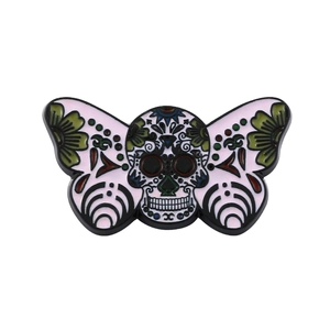 Vintage Moth Skeleton Butterfly Enamel Brooch Pin Sugar Skull Floral Pattern Jewelry For Halloween Day Of The Dead Women Men
