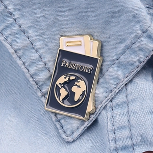 Creative Passport Enamel Pin Save The Earth Globe Boarding Pass Brooch Navy Blue Alloy Jewelry For Travel Lovers Badge