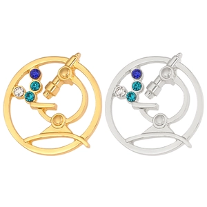 Microscope brooches in gold and silver with colorful rhinestones for doctors and nurses