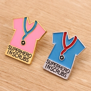 Enamel stethoscope and scrubs brooch set with Superhero in Scrubs text for medical staff