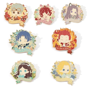 Soul Land anime metal enamel pin set featuring seven chibi character badges with butterfly clasp