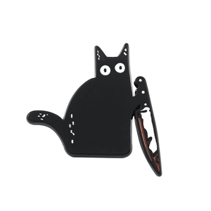 Cartoon black killer cat enamel pin with knife for Halloween accessories and decor