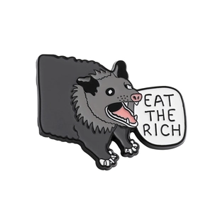 Inosuke anime enamel pin featuring Eat The Rich slogan and roaring cartoon boar design