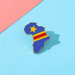 Detailed enamel pin of Africa map with Democratic Republic of the Congo flag
