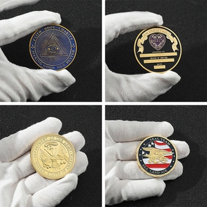 Custom engraved military challenge coins with 3D embossed emblems and enamel finish