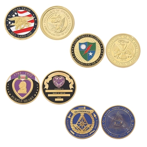 Custom military challenge coins and enamel medals featuring US Army and Navy SEAL emblems