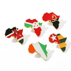 Five African map lapel pins featuring national flags of Kenya Angola and Ivory Coast