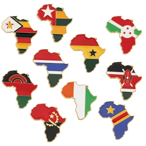Set of 10 colorful African map enamel pins with national flag designs and gold plating