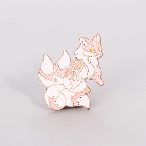 Mignonne Broche Épingle Renard à Neuf Queues en Émail Rose Blanc Kitsune Avec Motif de Fleurs de Cerisier Badge Animal en Alliage Pour Vêtements Sac Accessoires