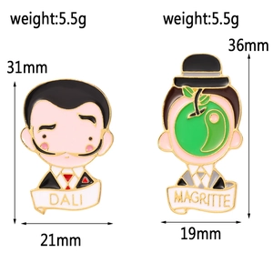 Detailed size specifications for Dali and Magritte enamel metal artist pins
