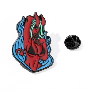 Cartoon Little Devil Succubus Metal Enamel Brooch Pin Personalized Red Skin Green Hair Girl Brooch For Clothing Backpack
