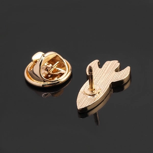 Golden alloy rocket brooch with butterfly clasp for clothes and bags decoration