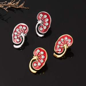 Kidney organ enamel brooches with red drip oil and sparkling rhinestones set of four