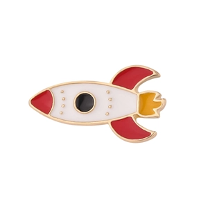 Colorful cartoon rocket enamel pin made of zinc alloy with vibrant golden metal edges