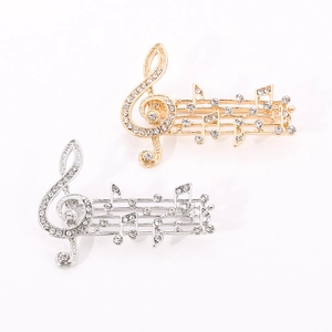 Musical Note Treble Clef Staff Brooch Pin Alloy Rhinestone Inlaid Gold Silver Jewelry For Women Men Bag Clothes Decor Gift