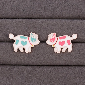 Cartoon enamel flying cow pins in blue and pink with cute heart patterns
