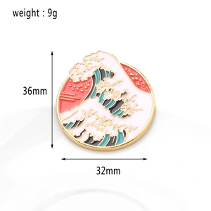 Detailed size specifications for the Great Wave off Kanagawa enamel lapel pin