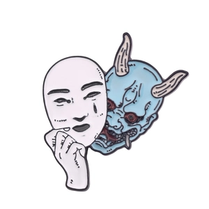 Japanese Enamel Oni Samurai Mask Brooch Pin for Backpack accessories with metal plating