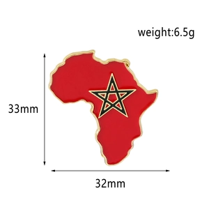 Detail der roten Emaille Afrika-Landkarte Brosche mit Goldstern, Größe 33mm x 32mm und Gewicht