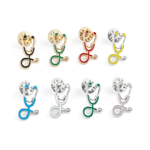 Lot de 8 épinglettes en émail en forme de stéthoscope pour uniformes de soignants