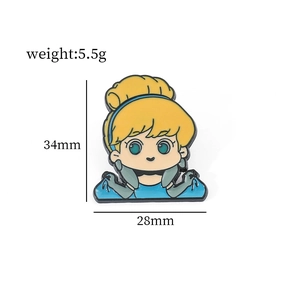 Cute enamel Cinderella metal pin brooch for bag decoration, 34mm high and 28mm wide