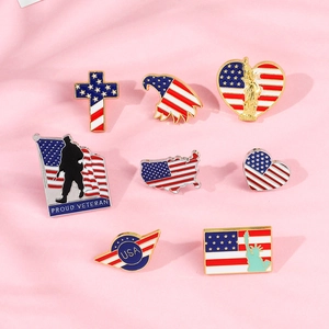 Set di 8 spille patriottiche smaltate bandiera americana con aquila e mappa