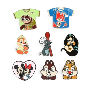 8-piece set of cartoon enamel pins featuring mouse and princess characters on white background