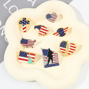 Set di 8 spille smaltate a tema bandiera americana con motivi di aquila e veterano