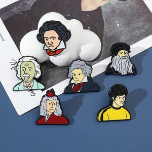 Creative cartoon enamel pin set featuring Einstein, Newton and Da Vinci for clothing