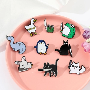 Collectie grappige cartoon dieren emaille pins met honk eend, kat en dinosaurus designs