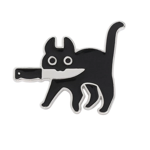 Épinglette de chat noir humoristique avec couteau pour sacs à dos et vêtements