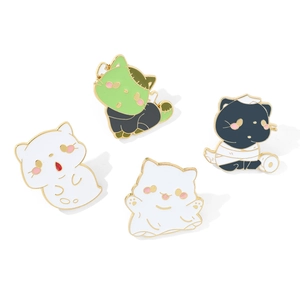 Halloween cat enamel pin set with ghost and mummy designs on a gold alloy base