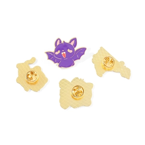 Cartoon purple bat enamel pin set with gold alloy butterfly clutch backing