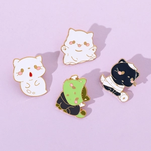 Set of four cute Halloween cat enamel pins featuring ghost, zombie, and mummy kittens