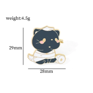 Detail of mummy cat enamel pin with dimensions 29mm by 28mm and weight 4.5g