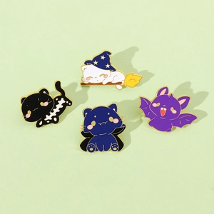Halloween Cartoon Cat Bat Enamel Lapel Pin Alloy Skeleton Witch Cat Vampire Cat Brooch Badge Jewelry For Backpack Hat