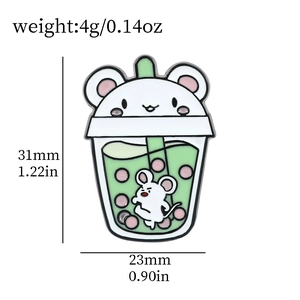 Cartoon milk tea enamel brooch with animal ears and cute mouse pattern, 4g weight