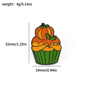 Creative Halloween pumpkin cupcake enamel brooch with detailed size and weight specs