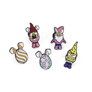 Lot de 5 broches en émail gnomes et œufs de Pâques avec oreilles de lapin mignonnes