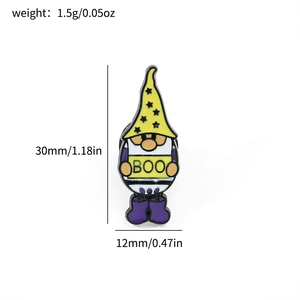 Broche émaillée gnome d'Halloween avec signe BOO et chapeau étoilé, épingle 30mm