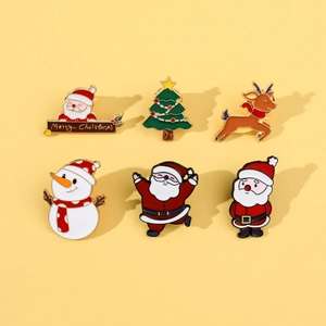 Cartoon Christmas Enamel Brooch Pin Alloy Santa Claus Reindeer Snowman Christmas Tree Badges For Holiday Party Gift Jewelry